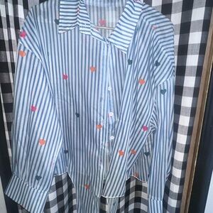 Striped Blue and White Woman’s Shirt with Heart Accents